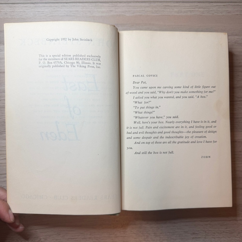 1952 Viking East of Eden John Steinbeck Sears Readers Club Green Hardcover Good - Picture 2 of 10